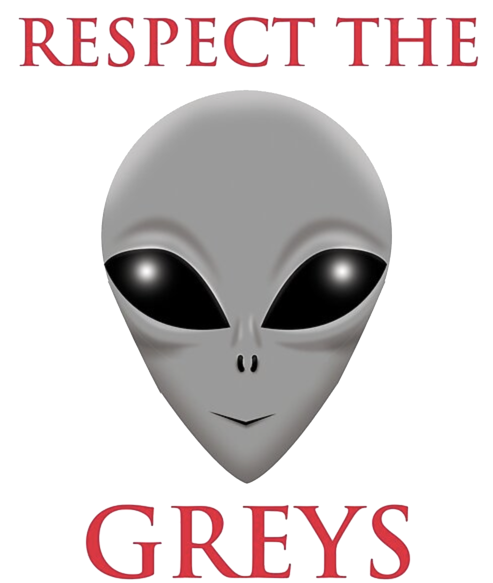 alien head with Respect the Greys fonts