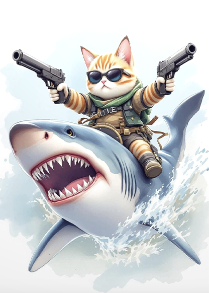 Cat riding a shark